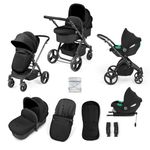Ickle Bubba Stomp Urban Travel System with i-Size Cirrus Car Seat & ISOFIX Base (Midnight) – Birth to 22kg (Approx. 4 Years), Lightweight Pram with Seat Unit, Compact Fold & Essential Accessories