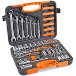 VonHaus 104-Piece Socket Wrench Tool Set with Extension Bar, Coupler, Ratchet, and Spanners, Screwdriver Bits and Carry Case