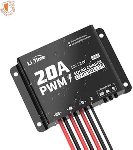 LiTime 12V/24V 20A PWM Controller, Solar Charging Controller with Built-in Bluetooth, IP68 Dust & Water Proof with Mounting Hole, Suitable for LiFePO4 Lithium Battery ,SLA, FLA, Gel.