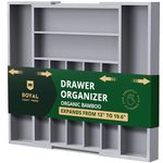 Bamboo Kitchen Drawer Organizer - Expandable Silverware Organizer/Utensil Holder and Cutlery Tray with Grooved Drawer Dividers for Flatware and Kitchen Utensils (9 Slots, Gray)