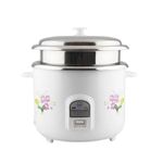 EASY Electric Rice Cooker, 2.8 Liter Capacity With 2 Cooking Stainless Steel Pans And Electric Rice Cooker With Auto Warm Function - 1000W, Stainless Steel Lid, White & Floral Design