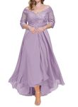 JAEDEN Mother of The Bride Dresses Plus Size Lace Evening Formal Gowns 3/4 Sleeve V Neck Evening Dress Dusty Lila 6