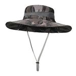 ZLYC Mens Waterproof Camo Sun Hat Wide Brim Packable Outdoor Mesh Fishing Bucket Hats (Camo Gray)
