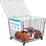 BIRDROCK HOME Sports Ball Basket Organizer with Wheels & Heavy Duty Casters - Ideal for Basketball, Football, Soccer, Baseball - Lockable Ball Storage Locker with Lid for Gym, Garage or Outdoor Use