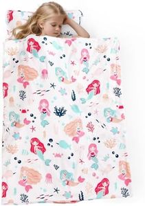 PHF Mermaid Toddler Nap Mat Set, with Removable Pillow for Toddler Girls, Soft and Lightweight for Daycare, Preschool, Travel, Kindergarten Sleeping Bag, Fits Ages 3-6 Years, Mermaid