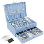 DesignSter Jewellery Box, Large Jewellery Organiser with Drawer and Lock, 2 Layers Velvet Jewelry Storage Case, Jewellery Storage Case for Necklaces Earrings Bracelets and Rings, Blue