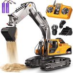 CozyBomB Construction Digger toys with 3 Interchangeable Heads & Light Effects,1:18 RC remote control car, Excavator Toys for Boys 3 4 5 6 7 8 9 10 11 12 Year Old Kids Christmas Birthday