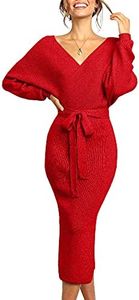 Chang Yun Women's Long Maxi Sweater Dresses Sexy Wrap Batwing V Neck Slit Open Back Holiday Bodycon Dress with Belt