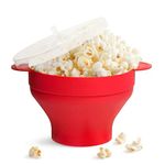 Homestic Silicone Microwave Popcorn Popper | Silicone Popcorn Maker | Foldable Silicone Popcorn Bucket | Popcorn Bowl | Collapsible Bowl With Lid | Red