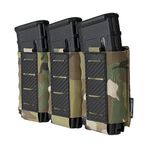 IDOGEAR Tactical 5.56 Triple Mag Pouch MOLLE Magazine Pouch Rifle Magazine Carrier with Carbon Fiber Patterned PP Plate Fit for M4 M14 M16 AR15(Multi-camo)