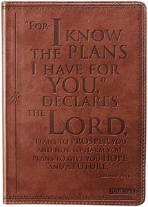 Christian Art Gifts Classic Journal I Know the Plans Jeremiah 29:11 Bible Verse, Inspirational Scripture Notebook, Ribbon Marker, Brown Faux Leather Flexcover, 336 Ruled Pages