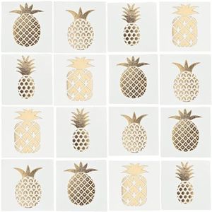 Fun Express Pineapple Gold Foil Tattoo Assortment (72 Pcs) Stylish Shine Sparkle, multi-colored, One Size