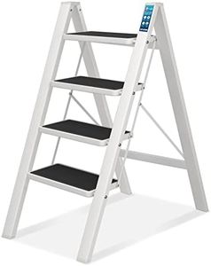 4 Step Ladder, SPIEEK Folding Step Stool with Wide Anti-Slip Thickened Pedal, Foldable ladder 330 Lbs Capacity, Kitchen step stool for adults, Lightweight Folding Ladder, White