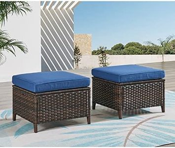 HUMMUH Outdoor Ottomans for Patio Set of 2 PE Wicker Steel Frame Outdoor Footstool for Patio, Backyard, Additional Seating, Side Tables with Removable Weather-Resistant Cushions