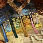 4 Pieces Metal Bookmarks with Tassel, Golden Hollow Bookmark Van Gogh Monet Oil Painting Theme Book Mark Bookmarks for Book Lovers Writers Readers Children Teens for Women Teen Adults