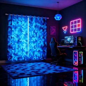 Castle Fairy Navy Blue Camouflage Window Curtain,Geometric Checked Bedroom Decor Curtains,Kids Boys Teens Pixelated Miner Style Window Treatment Video Games 100% Blackout Drapes 2 Panels,38Wx54L