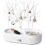 penobon Antler Jewellery Organiser Stand with Drawer, Plastic 3 in 1 Jewellery Holder for Earrings Necklaces Bracelets and Ring