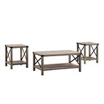 Walker Edison Sedalia Modern Farmhouse 3-Piece Metal-X Side and Coffee Table Set, 3 Pack, Grey Wash