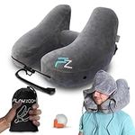 FLOWZOOM AIR Inflatable Travel Pillow for Airplane - Hooded Neck Pillow for Travel - Inflatable Travel Neck Pillow - Plane Pillow - Neck Cushion - Flight Pillow - Travel Neck Pillows for Adults – Grey