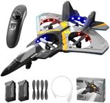 V17 Remote Control Airplane Foam RC Planes for Kids Adults 8-16, RC Fighter Jet Airplane with Light, 2 Batteries, 360° Flip Fighter Jet Toy, Stunt Roll, Gifts for Adult Boys (Grey with 2Batteries)