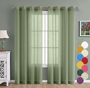 THE LINEN COMPANY Cotton Linen Solid Sheer Window Curtain Set With Steel Eyelet Rings- 5 Feet (Avocado Green- Set Of 2)