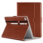 DTTO iPad 9.7 Inch 5th/6th Generation 2018/2017 Case with Apple Pencil Holder, Leather Folio Stand Cover Case for Apple iPad 9.7 inch, Also Fit iPad Pro 9.7/Air 2/Air - Brown(Grey Lining)