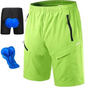 Mens Mountain Bike Shorts 3D Padded Baggy Bicycle Riding Cycling Shorts Quick Dry Lightweight Biking Shorts(Neongreen 2XL)