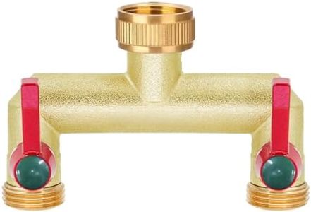iBamso Heavy Duty Brass Garden Hose Splitter, 3/4 inch 2 Way Hose Tap Splitter High Flow Outlet with 2 Individual On/Off Valve and Extended Handle, Pipe Tap Splitter can Mounting Two Timer Meanwhile