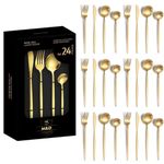 KitchAntique Aurum Gold Silverware Set | Satin Finish French Style 24-Piece Stainless Steel Flatware Set with Giftable Box | Dishwasher Safe Tableware for Home, Restaurant & Corporate Gifting