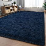 Larhom Fluffy Shag Area Rug for Bedroom Living Room, 5x8 ft Navy Blue Fuzzy Plush Rugs for Kids Girls Boys Room, Nursery Dorm Room, Office, Luxury Home Decor