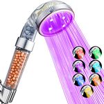 Nosame Led Shower Head, Filter Filtration High Pressure Water Saving 7 Colors Automatically No Batteries Needed Spray Handheld Showerheads 1.6 GPM for Dry Skin & Hair