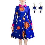 ATAMET A-line dress Halloween costume long sleeve dress for women (Dark Blue, Large)