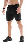 FUAARK Double Layer 2 in 1 Sports Shorts with Inner Tights for Men Gym Tight Short with Pocket (Medium, Black)