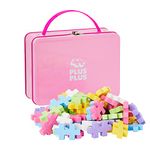 Plus-Plus - Big Pink Metal Case - 70 Pieces - Creative Building and Construction Set - Mix of Pastel Colors in a Box - Kids 1 to 6 Years - P3275