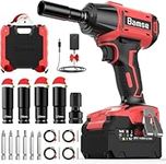 Bamse Cordless Impact Wrench Brushless, Power Impact Gun 21V, 1/2 Inch, 4.0Ah Battery, 3100RPM & Max Torque 550N.m with 4 Impact Sockets, 6 Screwdriver Bits, 1 Hex Adapter for Car