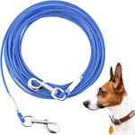 Mi Metty Tie Out Cable for Dogs, 10/20/30/50/ 100FT Dog Leads for Yard Chew Proof, Heavy Duty Dog Tie Out Cable for Large Dogs Up to 120lbs (Blue, 125Ibs 20ft)