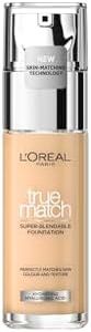 Fond de teint liquide L'Oréal Paris True Match, soin de la peau infusé à l'acide hyaluronique, SPF 17, disponible en 40 teintes, lin 1,5 N, 30 ml (l'emballage peut varier)