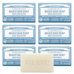 Dr. Bronner’s - Pure-Castile Bar Soap (Baby Unscented, 140g, 6-Pack) -Made with Organic Oils, For Face, Body & Hair, Gentle for Sensitive Skin & Babies, No Added Fragrance, Biodegradable, Vegan, Non-GMO