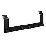 Navaris Over The Door Hanger Hooks - Stepped Over-Door Coat Rack with 6 Knobs for Doors with Step-Shaped Top up to 4cm Thick - Stainless Steel Black