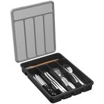 Lifewit Silverware Organizer with Lid, Covered Utensil Tray for Kitchen Drawer and Countertop, Plastic Cutlery and Flatware Storage Box for Spoons Forks Knives Holder Case, 5 Compartments, Black