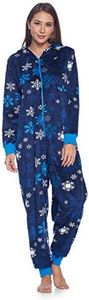 Ashford & Brooks Women's Fleece Hooded One Piece Pajama - Navy Frozen Snowflake - X-Large