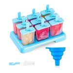 ANSMIO Ice Lolly Moulds 9 Popsicle Molds Ice Cream Moulds Reusable DIY Ideas Ice Lolly Stick - Comes with a Cleaning Brush and Silicone Folding Funnel(Blue)