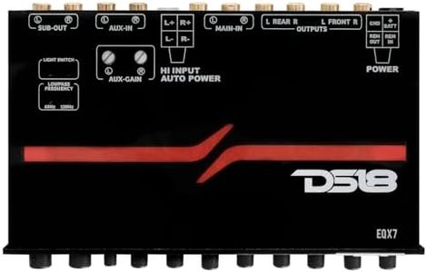 DS18 EQX7 1/2 DIN 7 Band Graphic Equalizer High Volt 7-Band Equalizer with High Level Input and Auto Turn On, Three Stereo RCA outputs, Max Output: 8 Volts