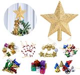 Zest 4 Toyz 3D Glitter Star 1 Pcs & 30 Pcs Christmas Tree Topper Decoration Hanging Star & Xmas Decoration Hanging Ornaments (Balls, Bells, Gifts, Drums, Stars)