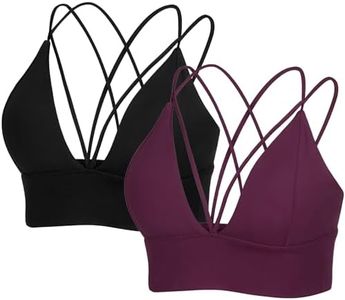 MotoRun Womens Push-Up Padded Strappy Sports Bra Cross Back Wirefree Fitness Yoga Top Maroon&Black 2 Packs, Medium