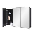 IDYLLOR Bathroom Mirror Medicine Cabinet with Round Corner Framed Door 48 x 30 inch, Black，Recessed or Surface Mount, with Adjustable Glass Shelves