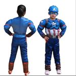 FIERWARZ Hosiery Captain America Full Muscle Dress Set With Mask Avenger Superhero Costume For Kids Halloween Dress Fancydress Birthday Gift | Cosplay Bodysuit for Boys and Girls (4-5 Yr), CAD f