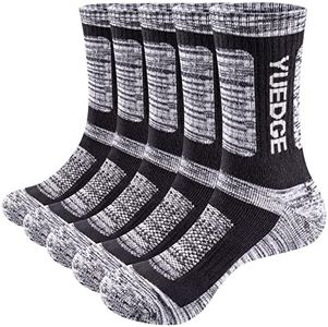 YUEDGE Mens Walking Hiking Socks Cotton Moisture Wicking Cushioned Training Athletic Sports Crew Socks for Men Size 11-13,5 Pairs Black