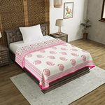 BLOCKS OF INDIA Single Blanket Block Printed (Material:Cotton,Pink Jaal, skin_friendly, Pack of 1)