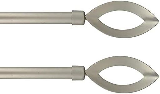 Set of 2 Adjustable Single Curtain Rods 50"-82" with Decorative Finials and Brackets, Silver Matte